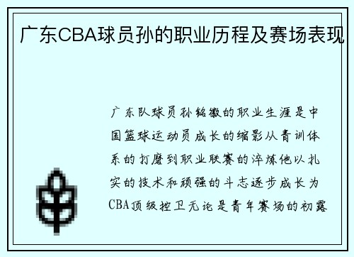 广东CBA球员孙的职业历程及赛场表现